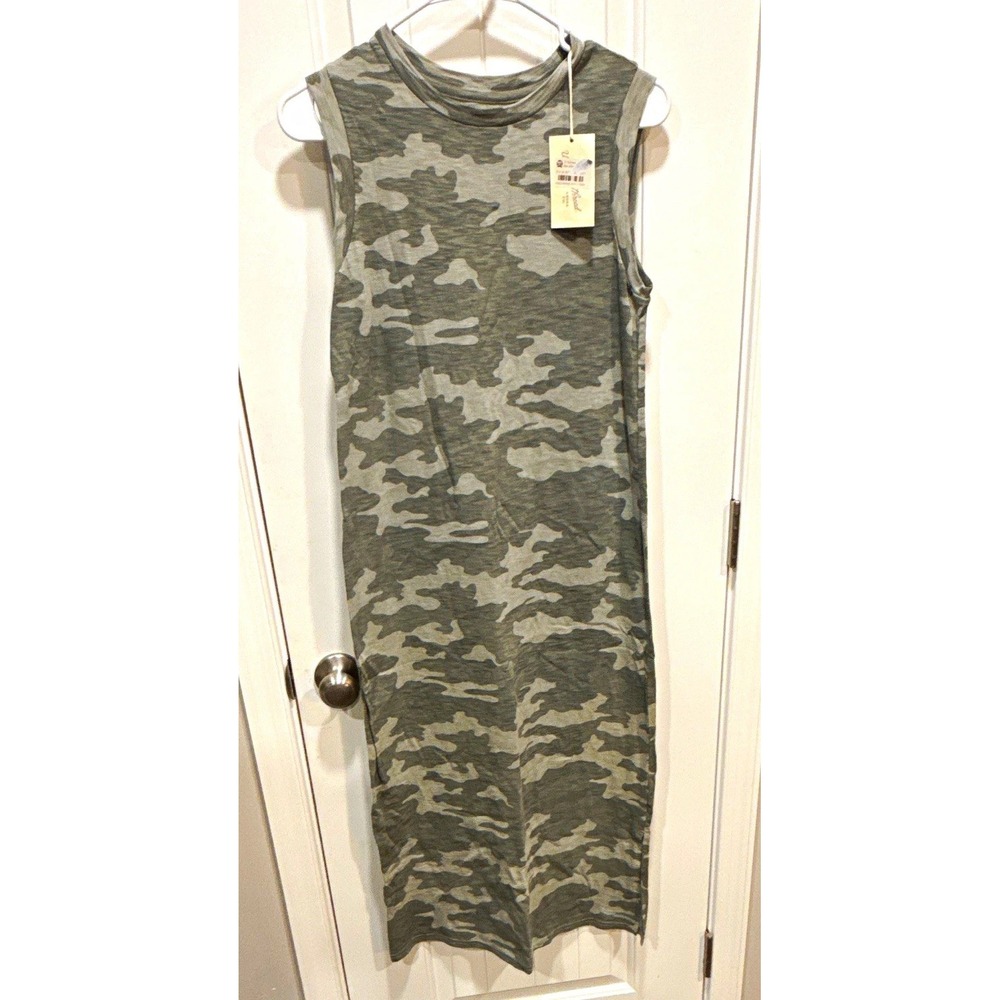 Universal Thread Women's XS Camo Knit Cotton Tank Dress Crew Neck Side Slit Long